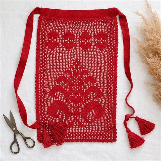 Handcrafted Red Crochet Apron, Elegant Lace Waist Apron, Folk Inspired Apron - Etsy
