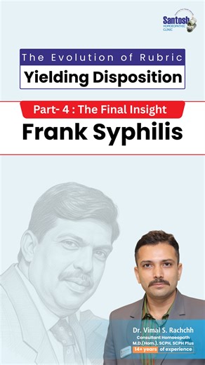 Santosh Homeopathic Clinic by Dr. Vimal Rachchh on Instagram: "Part 4/4: The journey of “Yielding” reaches its extreme in Frank Syphilis. Learn how rubrics such as “Delusion Head separated from body” and existence delusions reflect deep syphilitic pathology of the mind. An essential study for understanding the complete miasmatic picture of yielding and destruction. #HomeopathyTeaching #MiasmaticStudy #RubricAnalysis #HomeopathicPhilosophy #FrankSyphilis #DelusionRubrics #HomeopathyStudents"