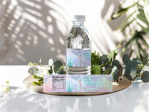 Mermaid Water Bottle Label, Under the Sea Girl Birthday Drink Wrap, Pink Purple Gold Glitter Tail, Editable Template, Printable Sticker, D14 - Etsy