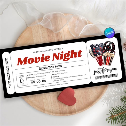 Editable Cinema Night Gift Voucher, Movie Date Coupon, Customizable on Canva - Etsy Australia