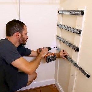 DIY Small Closet Storage Trick! I mounted crates to the wall with drawer slides and it works great! | Fix This Build That