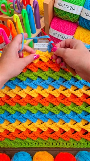 Naztazia on Instagram: "The crochet zigzag wave, in this tutorial from Naztazia, creates a textured design that is made with 3 front post double crochet stitches for a blanket, scarf, shawl, bag, and more. #crochet #knitting #artist #yarn #makersgonnamake #tutorial #crocheting #yarnlove #howto #naztazia #reels"