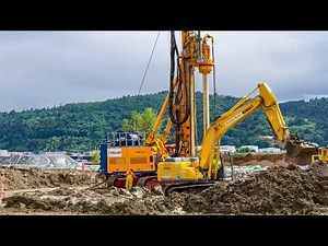 Drill rig Deep Soil Mixing on construction site time lapse