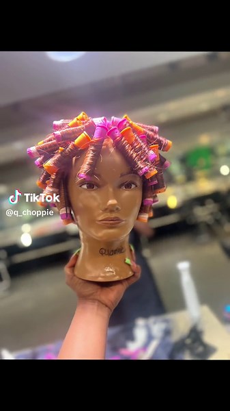If This Is The Bottom Imagine The 🔝 ••• Sprial Bricklay Perm Set Orange and Purple Rods ••• #hairislife #fyp #permrods #hairschooldiaries