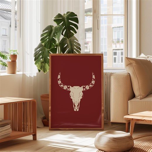 Flowered Bison Skull Print - Digital Download - Home Decor - Etsy