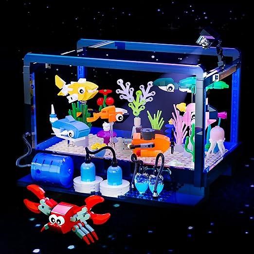Assembly process, lighting effects, diff from Lego fish tank