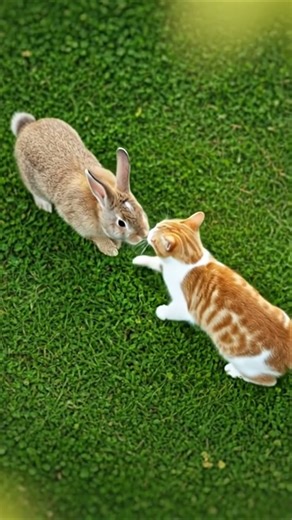 Cute Bunny Meets Playful Kitten | Unexpected Friendship ❤️ #shorts 📌