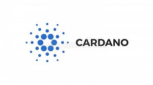 Cardano symbol ADA blockchain cryptocurrency animation. Digital currency Cardano, a logo with an abstract dots