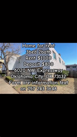 🚨🔥 OKLAHOMA CITY RENTAL ALERT 🔥🚨 STOP scrolling… this might be the best deal you see all week 👀🏡 🛏️ 3 BEDROOMS 🛁 2 BATHROOMS 📍 6020 NW Expressway 📍 Oklahoma City 73132 💰 Rent: $1,000/month 💵 Deposit: $800 Yes, you read that right — a 3/2 in OKC for ONLY $1,000 😳🔥 That’s the kind of price that gets attention FAST 💨 Imagine coming home to: ✨ Spacious bedrooms with room to truly relax ✨ 2 full bathrooms for extra convenience ✨ Comfortable living space perfect for family nights or hos