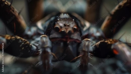 Detailed capture of a spider fang retracting in slow motion after delivering its deadly venom. The sharp thin edges of the fang give . AI generation.