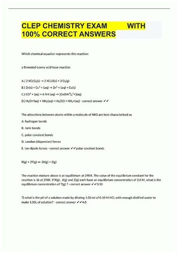 CLEP CHEMISTRY EXAM WITH 100 CORRECT ANSWERS new video