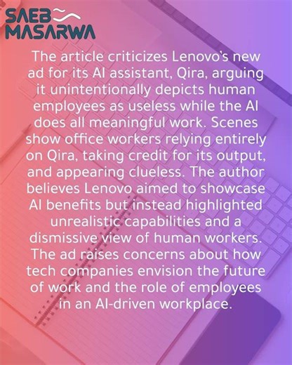 Lenovo ad depicts its AI assistant making humans seem useless