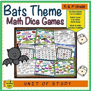 Bats Themed Math Center Dice Games Two & Three Addend Addition