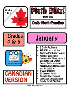 Math Blitz: Daily Math Practice-January-Canadian, Based on Ontario Curriculum