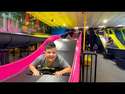 BEST Indoor Playground with GIANT SLIDES at Slick CITY ! Fun for Kids with Caleb and Friends!
