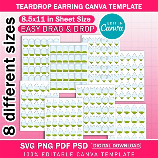 8x Teardrop Earring Canva Template Bundle | Sublimation Earring Editable File | 8 Sizes & Shapes Earring Template Digital Download - Etsy Australia