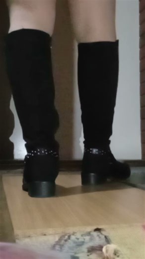 ASMR Boot Tapping 🖤 Elegant Black Knee-High Boots on Wood Floor