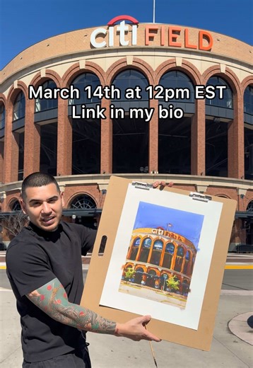 🔥NEW PRINT DROP🔥 on Saturday, March 14th at 12pm EST. Painted in front of CitiField in Queens, New York City. $199 USD each— limited edition. Each print is numbered, signed, and hand stamped by me! There will only be a 24 hour window to get one. Link in my bio ⚾️⚾️⚾️