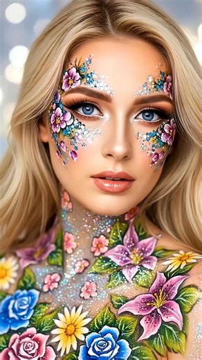 Pretty girl with flower body art and face painting. #facepaint #bodyart #sfxmakeup #painting #artwork | BODY ART