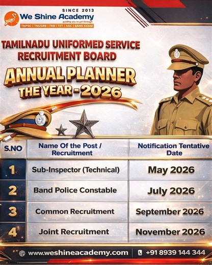 TnpscPreparation | 📢🚔 TNUSRB Annual Planner 2026 Released! 🔥 Tamil Nadu Uniformed Service Recruitment Board – 2026 Schedule Update 📌 Upcoming Notifications:... | Instagram