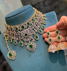 American Diamond Choker Necklace Set With AD Jhumka Indian CZ Crystal Jewelry High Silver Gold Tone Elegant Ruby Pink Bridal Wedding Choker - Etsy