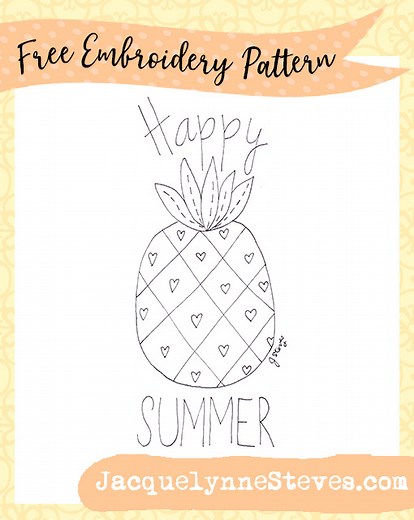 Free Summer Pineapple Embroidery Pattern - Jacquelynne Steves