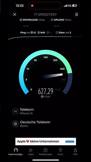 Speedtest with Telekom Unlimited 5G in Leipzig Germany