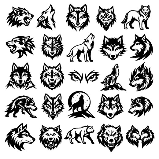 Wolf SVG Icons Bundle – 25 Unique Black Outline Wolf Icons, Bold Line Art, White Background, Cricut and Silhouette Cut Files - Etsy