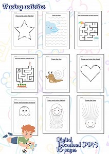 Pre-writing Exercises for Children: Line Tracing Worksheets (downloadable PDF File) - Etsy UK