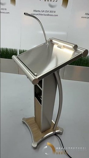 Wave Podium by Architectural Brass | Stainless Steel Lectern with Woodgrain Finish