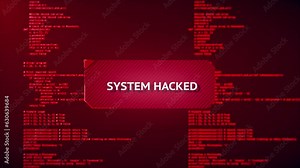 4K Red warning alert System Virus hack security breach computer hacking warning message hacked. Hacker attack. Intrusion, cybersecurity, information protection, data breach concept. Hacked scam