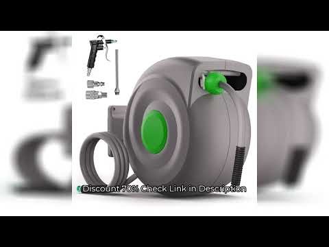 50 Ft Retractable Air Hose Reel 3/8 in Auto Rewind with Air Blow Gun Any Length Lock for Compressor