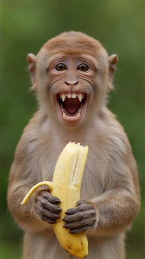 Baby Monkey Eats Banana Like a Human! Too Cute to Handle 😍"