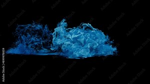 Blue colored smoke visual effect element - 60 fps, 4K Pro Res with mask pass