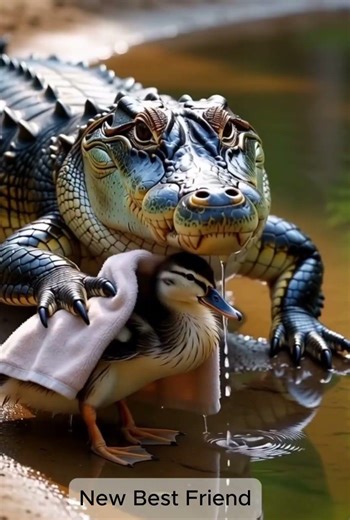 Wait… Is This Alligator Protecting the Duck?! 🐊🦆