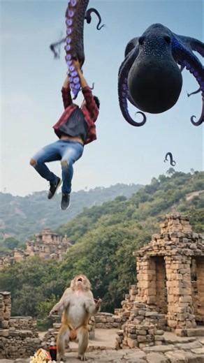 Bandar ne ladke ko bachane ki puri koshish ki 😳 #phonk