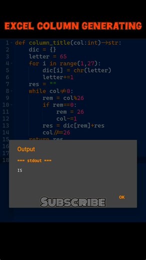 Excel sheet column generating in python #shorts #coding #excel