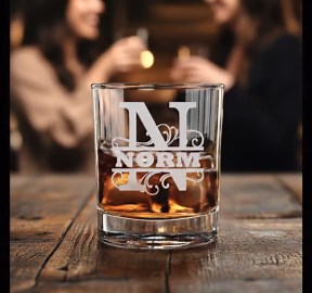 Personalized Whiskey Glass, Sandcarved Monogram Rocks Cocktail Glass, 10.50 oz Custom Bourbon Gift For Men, 2X Better Than Engraved Glassware (1)