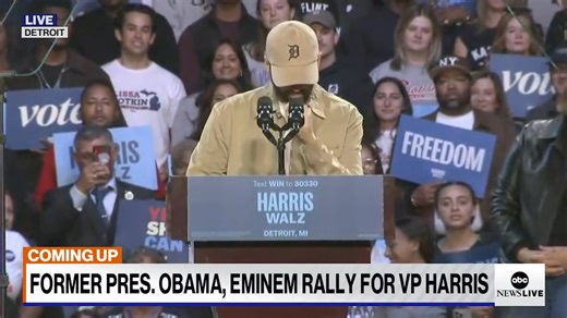SEE IT: Rapper Eminem took the stage in his home state of Michigan to introduce former Pres. Obama at a campaign event for Vice Pres. Harris. Follow live election updates: https://abcnews.visitlink.me/Uvoeo9 | ABC News