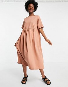 ASOS DESIGN oversized midi smock dress in cork | ASOS