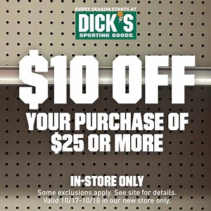  Grand Opening 10/17-10/18  Stop by Independence Mall to get $10 off $25 on the latest gear in-store! | DICK'S Sporting Goods | Facebook