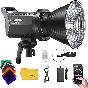 Godox LA200D LED Video Light, 230W Daylight LED Continuous Lighting 101000lux@1m, 5600K CRI 96+ TLCI 97+, 8 FX Light Effects, Brightness Adjustment 0%-100%, Support Bluetooth APP Control
