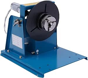 Welding Positioner Turntable Table, 0 to 90° Rotary Welding Positioner Portable Positioning Turntable 2.5 Inch 3 Jaw Lathe Chuck 180mm Welder Positioner Turntable Machine(Blue)