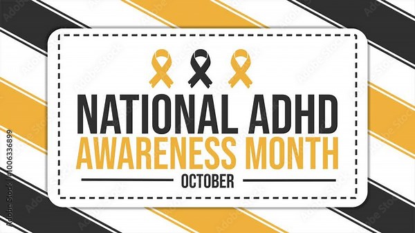 October is observed as National Adhd Awareness Month with rotated ribbons. National Adhd Awareness Month Animated Text with white background. National Adhd Awareness Month 4K Video. Stock Video