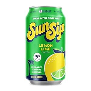 SunSip Prebiotic Soda by Health-Ade, Better-for-You Soda Swap, Beverage with Vitamins & Minerals, Naturally Sweetened with 5g of Sugar, Lemon Lime, 11.5 oz (12 Pack)