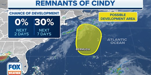 Could remnants of Cindy redevelop into new tropical depression or Tropical Storm Don near Bermuda?