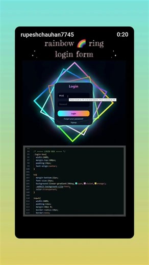 rainbow 🌈 ring login page in html css javascript