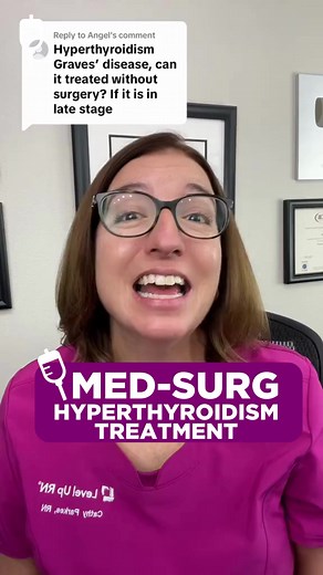 1.7K views · 18 reactions | Cathy answers the question "Can hyperthyroidism be treated without medication?". She talks about key medications used to treat hyperthyroidism, including beta blockers, antithyroid medications, and radioactive iodine. Do you have experience with hyperthyroidism? Please share in comments. #gravesdisease #hyperthyroidism #medsurg #NCLEX #MedicalSurgical #HESI #Kaplan #ATI #NursingSchool #NursingStudent⁠ #Nurse #RN #PN #LPN #NurseEducator | Level Up RN | Facebook