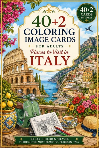 Italy Travel Coloring Book for Adults | 40 Bold Coloring Pages With Map | Famous Places & Landmarks | A4 - US Letter | Easy to Color - Etsy