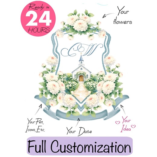 Custom Wedding Monogram - Watercolor Wedding Crest (digital File) - Etsy